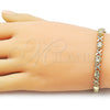 Oro Laminado Solid Bracelet, Gold Filled Style Hugs and Kisses Design, Diamond Cutting Finish, Golden Finish, 03.213.0422.07 (Thickness, 7 Inches Length)