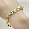 Oro Laminado Fancy Bracelet, Gold Filled Style Hugs and Kisses and Heart Design, with White Cubic Zirconia, Polished, Golden Finish, 03.213.0423.07
