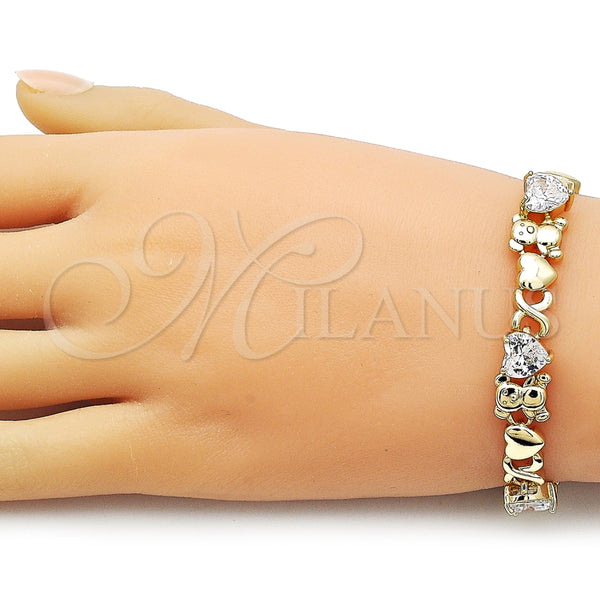 Gold Filled Bracelet — Fancy Bracelet Hugs and Kisses and Heart Design — alternate product view — SKU 163127 | Oro Laminado brazalete — elegante Bracelet Hugs and Kisses and corazón diseño — SKU 163127