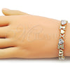 Oro Laminado Fancy Bracelet, Gold Filled Style Hugs and Kisses and Heart Design, with White Cubic Zirconia, Polished, Golden Finish, 03.213.0423.07 (10 MM Thickness, 7 Inches Length)