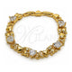 Oro Laminado Fancy Bracelet, Gold Filled Style Hugs and Kisses and Heart Design, with White Cubic Zirconia, Polished, Golden Finish, 03.213.0423.07 (10 MM Thickness, 7 Inches Length)
