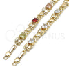 Oro Laminado Fancy Bracelet, Gold Filled Style Hugs and Kisses and Heart Design, with White Cubic Zirconia, Polished, Golden Finish, 03.213.0423.07 (10 MM Thickness, 7 Inches Length)