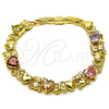 Oro Laminado Fancy Bracelet, Gold Filled Style Hugs and Kisses and Heart Design, with Multicolor Cubic Zirconia, Polished, Golden Finish, 03.213.0423.1.07