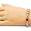 Oro Laminado Fancy Bracelet, Gold Filled Style Hugs and Kisses and Heart Design, with Multicolor Cubic Zirconia, Polished, Golden Finish, 03.213.0423.1.07 (10 MM Thickness, 7 Inches Length)