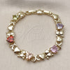 Oro Laminado Fancy Bracelet, Gold Filled Style Hugs and Kisses and Heart Design, with Multicolor Cubic Zirconia, Polished, Golden Finish, 03.213.0423.1.07 (10 MM Thickness, 7 Inches Length)
