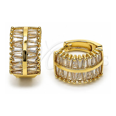 Oro Laminado Huggie Hoop, Gold Filled Style Baguette Design, with White Cubic Zirconia, Polished, Golden Finish, 02.237.0053.16