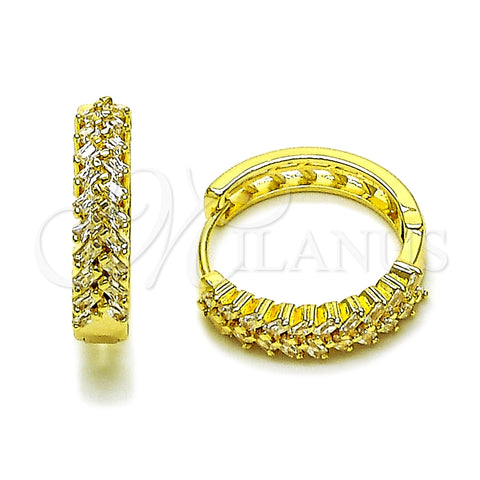 Oro Laminado Huggie Hoop, Gold Filled Style Baguette Design, with White Cubic Zirconia, Polished, Golden Finish, 02.237.0054.20