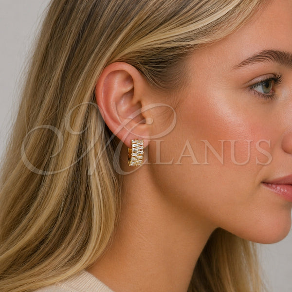 Gold Filled Hoop Earrings — Huggie Hoop Baguette Design with White Cubic Zirconia — alternate product view — SKU 163132 | Oro Laminado aretes de aro — Huggie Hoop Baguette diseño with blanco Cubic Zirconia — SKU 163132