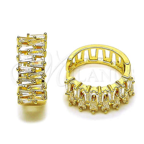 Gold Filled Hoop Earrings — Huggie Hoop Baguette Design with White Cubic Zirconia — main product view — SKU 163132 | Oro Laminado aretes de aro — Huggie Hoop Baguette diseño with blanco Cubic Zirconia — SKU 163132