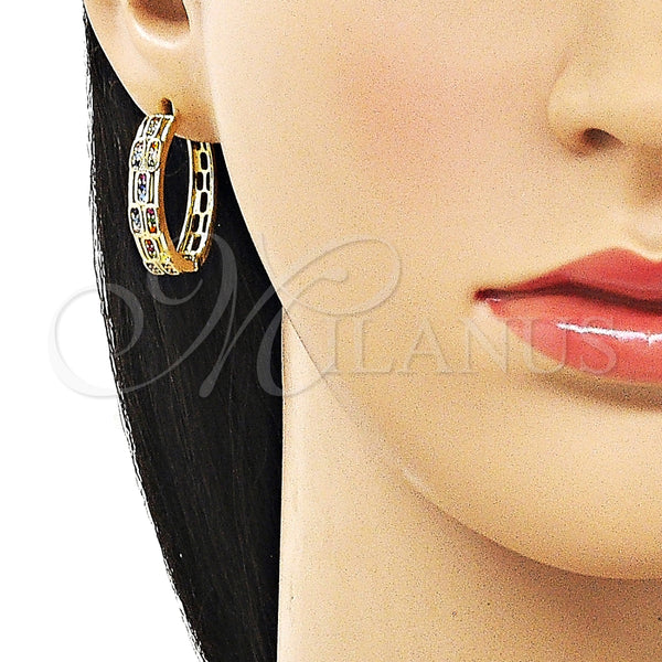 Gold Filled Hoop Earrings — Huggie Hoop with Multicolor Micro Pave Polished 02. — alternate product view — SKU 163136 | Oro Laminado aretes de aro — Huggie Hoop with Multicolor Micro Pave pulido 02. — SKU 163136