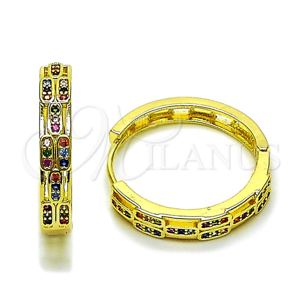 Gold Filled Hoop Earrings — Huggie Hoop with Multicolor Micro Pave Polished 02. — main product view — SKU 163136 | Oro Laminado aretes de aro — Huggie Hoop with Multicolor Micro Pave pulido 02. — SKU 163136