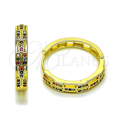 Oro Laminado Huggie Hoop, Gold Filled Style with Multicolor Micro Pave, Polished, Golden Finish, 02.237.0060.25