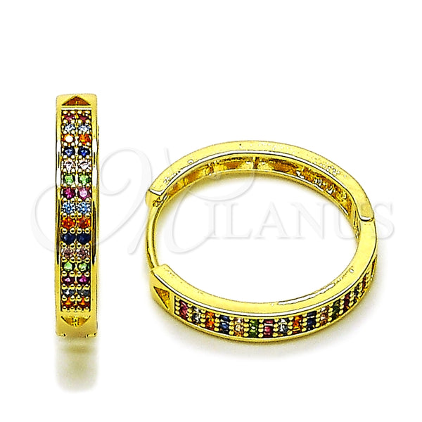 Oro Laminado Huggie Hoop, Gold Filled Style with White Cubic Zirconia, Polished, Golden Finish, 02.237.0061.25