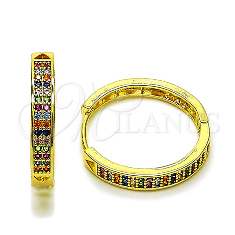 Oro Laminado Huggie Hoop, Gold Filled Style with White Cubic Zirconia, Polished, Golden Finish, 02.237.0061.25