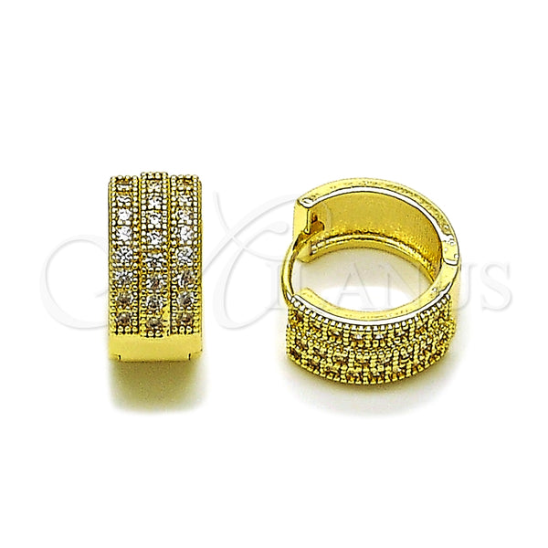 Oro Laminado Huggie Hoop, Gold Filled Style with White Cubic Zirconia, Polished, Golden Finish, 02.237.0062.15