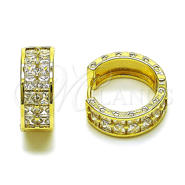 Oro Laminado Huggie Hoop, Gold Filled Style Star Design, with White Cubic Zirconia, Polished, Golden Finish, 02.237.0063.20
