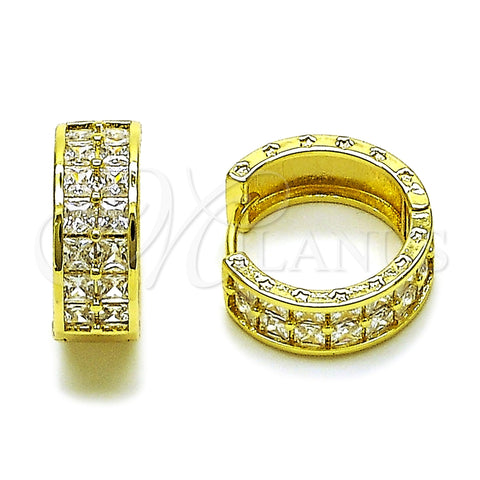 Oro Laminado Huggie Hoop, Gold Filled Style Star Design, with White Cubic Zirconia, Polished, Golden Finish, 02.237.0063.20
