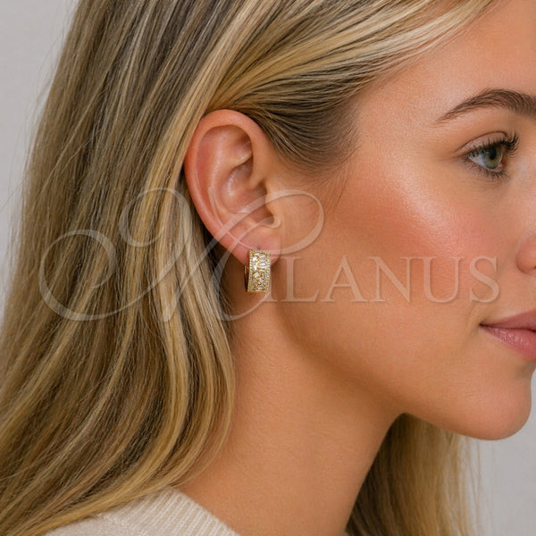 Gold Filled Hoop Earrings — Huggie Hoop Baguette Design with White Cubic Zirconia — alternate product view — SKU 163141 | Oro Laminado aretes de aro — Huggie Hoop Baguette diseño with blanco Cubic Zirconia — SKU 163141