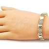Oro Laminado Individual Bangle, Gold Filled Style Heart Design, with White Micro Pave, Polished, Tricolor, 07.237.0005