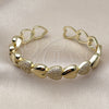 Oro Laminado Individual Bangle, Gold Filled Style Heart Design, with White Micro Pave, Polished, Tricolor, 07.237.0005