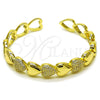 Oro Laminado Individual Bangle, Gold Filled Style Heart Design, with White Micro Pave, Polished, Tricolor, 07.237.0005