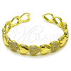 Oro Laminado Individual Bangle, Gold Filled Style Heart Design, with White Micro Pave, Polished, Tricolor, 07.237.0005 (Thickness, One size fits all)