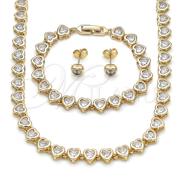Oro Laminado Necklace and Bracelet, Gold Filled Style Heart Design, with White Cubic Zirconia, Polished, Golden Finish, 06.283.0001.16