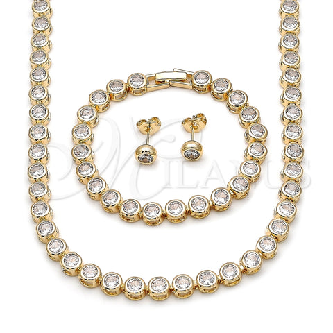 Oro Laminado Necklace and Bracelet, Gold Filled Style with White Cubic Zirconia, Polished, Golden Finish, 06.283.0002.16