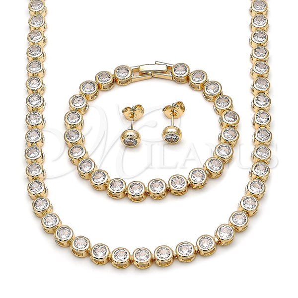 Oro Laminado Necklace and Bracelet, Gold Filled Style with White Cubic Zirconia, Polished, Golden Finish, 06.283.0002.16