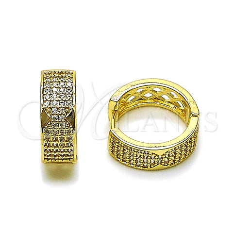Oro Laminado Huggie Hoop, Gold Filled Style with White Micro Pave, Polished, Golden Finish, 02.283.0390.18