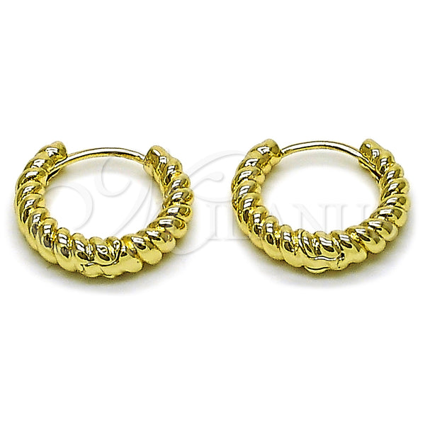 Oro Laminado Huggie Hoop, Gold Filled Style Twist Design, Polished, Golden Finish, 02.213.0891.20