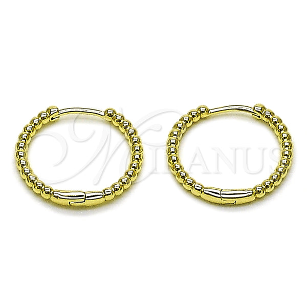 Oro Laminado Huggie Hoop, Gold Filled Style Ball Design, Polished, Golden Finish, 02.213.0893.20