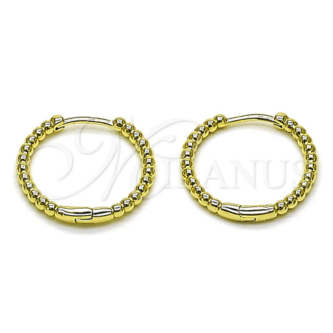 Oro Laminado Huggie Hoop, Gold Filled Style Ball Design, Polished, Golden Finish, 02.213.0893.20