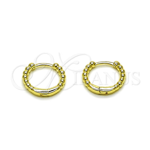 Oro Laminado Huggie Hoop, Gold Filled Style Ball Design, Polished, Golden Finish, 02.213.0893.14