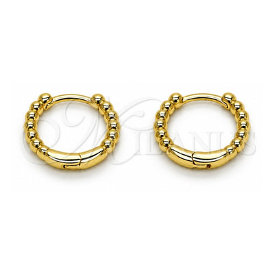 Oro Laminado Huggie Hoop, Gold Filled Style Ball Design, Polished, Golden Finish, 02.213.0893.14