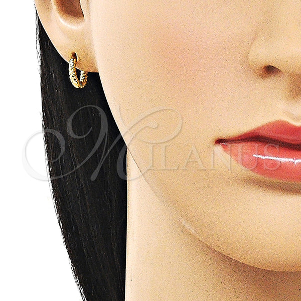 Gold Filled Hoop Earrings — Huggie Hoop Twist Design Polished 02. — alternate product view — SKU 163159 | Oro Laminado aretes de aro — Huggie Hoop Twist diseño pulido 02. — SKU 163159