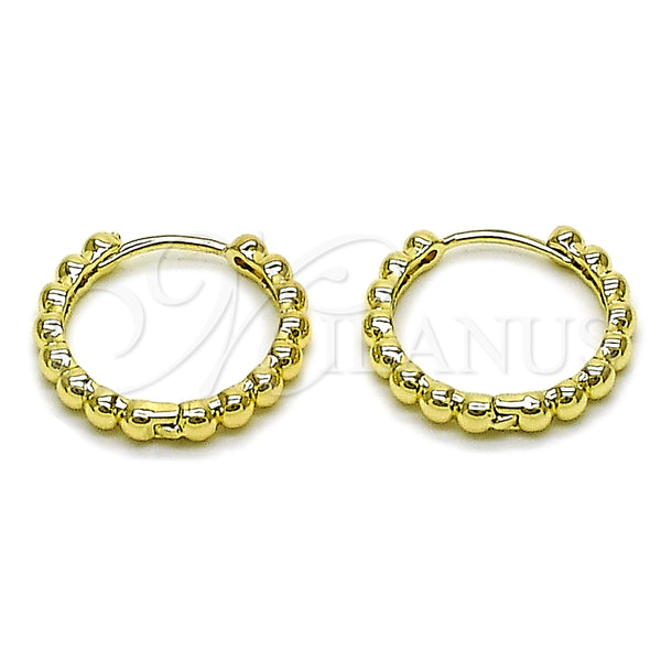 Oro Laminado Huggie Hoop, Gold Filled Style Ball Design, Polished, Golden Finish, 02.213.0894.20