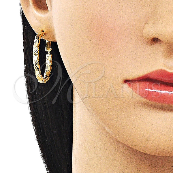 Gold Filled Hoop Earrings — Medium Hoop Twist Design Polished 02. — alternate product view — SKU 163162 | Oro Laminado aretes de aro — Medium Hoop Twist diseño pulido 02. — SKU 163162