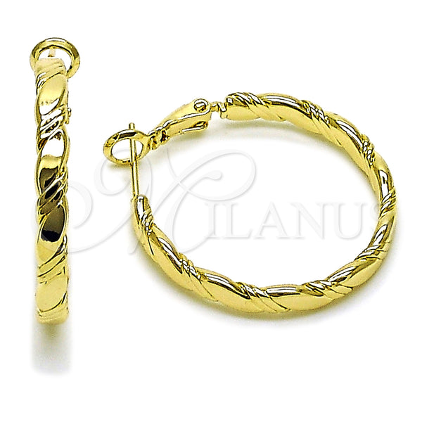 Gold Filled Hoop Earrings — Medium Hoop Twist Design Polished 02. — main product view — SKU 163162 | Oro Laminado aretes de aro — Medium Hoop Twist diseño pulido 02. — SKU 163162