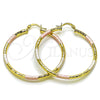 Oro Laminado Large Hoop, Gold Filled Style Hollow Design, Diamond Cutting Finish, Tricolor, 02.213.0243.50