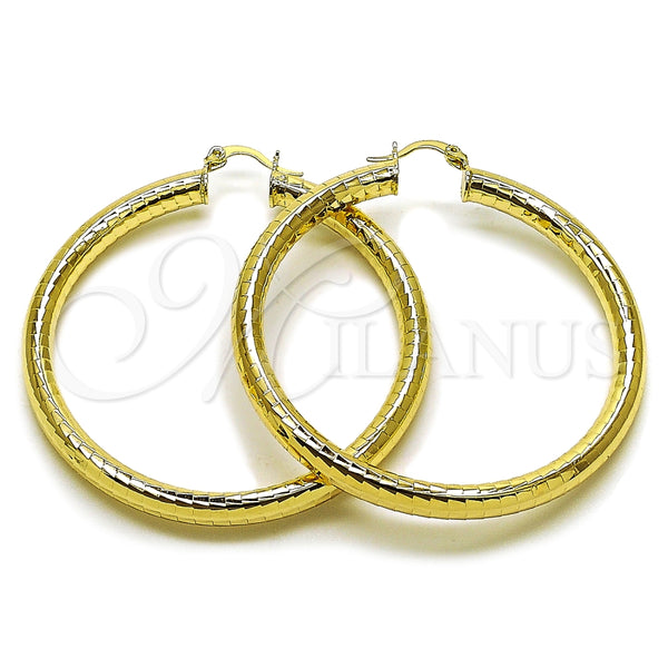 Oro Laminado Large Hoop, Gold Filled Style Hollow Design, Diamond Cutting Finish, Golden Finish, 02.213.0755.60