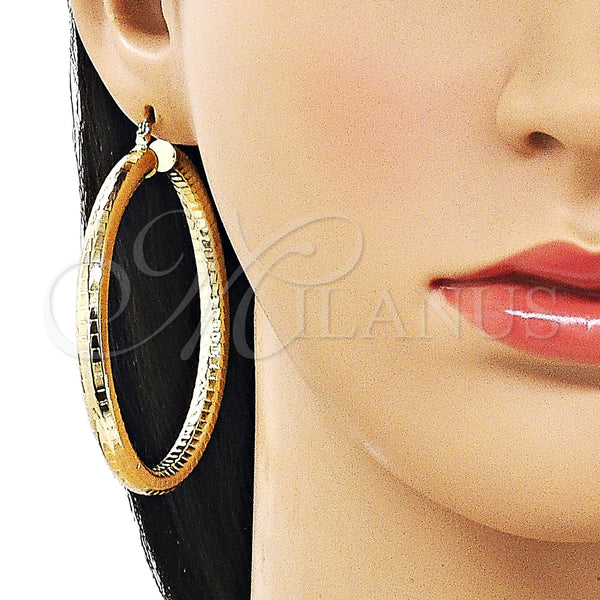 Gold Filled Hoop Earrings — Large Hoop Hollow Design Diamond Cutting 02. — alternate product view — SKU 163166 | Oro Laminado aretes de aro — Large Hoop Hollow diseño Diamond Cutting 02. — SKU 163166