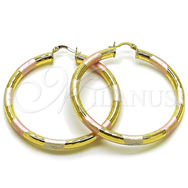 Oro Laminado Large Hoop, Gold Filled Style Hollow Design, Diamond Cutting Finish, Tricolor, 02.213.0755.1.60