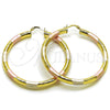 Oro Laminado Large Hoop, Gold Filled Style Hollow Design, Diamond Cutting Finish, Tricolor, 02.213.0755.1.60