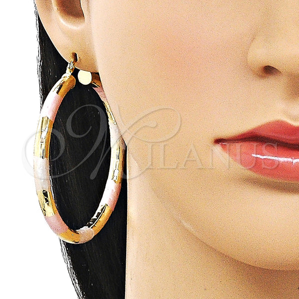 Gold Filled Hoop Earrings — Large Hoop Hollow Design Diamond Cutting Tricolor 02. — alternate product view — SKU 163167 | Oro Laminado aretes de aro — Large Hoop Hollow diseño Diamond Cutting Tricolor 02. — SKU 163167
