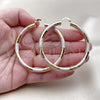 Oro Laminado Large Hoop, Gold Filled Style Hollow Design, Diamond Cutting Finish, Tricolor, 02.213.0755.1.60