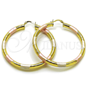 Gold Filled Hoop Earrings — Large Hoop Hollow Design Diamond Cutting Tricolor 02. — main product view — SKU 163167 | Oro Laminado aretes de aro — Large Hoop Hollow diseño Diamond Cutting Tricolor 02. — SKU 163167