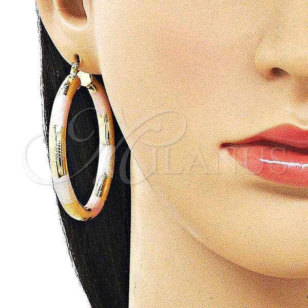 Gold Filled Hoop Earrings — Large Hoop Hollow Design Diamond Cutting Tricolor 02. — alternate product view — SKU 163168 | Oro Laminado aretes de aro — Large Hoop Hollow diseño Diamond Cutting Tricolor 02. — SKU 163168