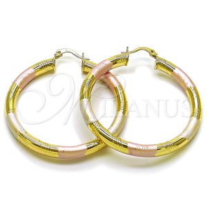 Gold Filled Hoop Earrings — Large Hoop Hollow Design Diamond Cutting Tricolor 02. — main product view — SKU 163168 | Oro Laminado aretes de aro — Large Hoop Hollow diseño Diamond Cutting Tricolor 02. — SKU 163168
