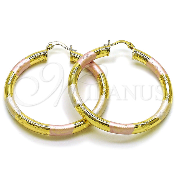 Gold Filled Hoop Earrings — Large Hoop Hollow Design Diamond Cutting Tricolor 02. — main product view — SKU 163168 | Oro Laminado aretes de aro — Large Hoop Hollow diseño Diamond Cutting Tricolor 02. — SKU 163168